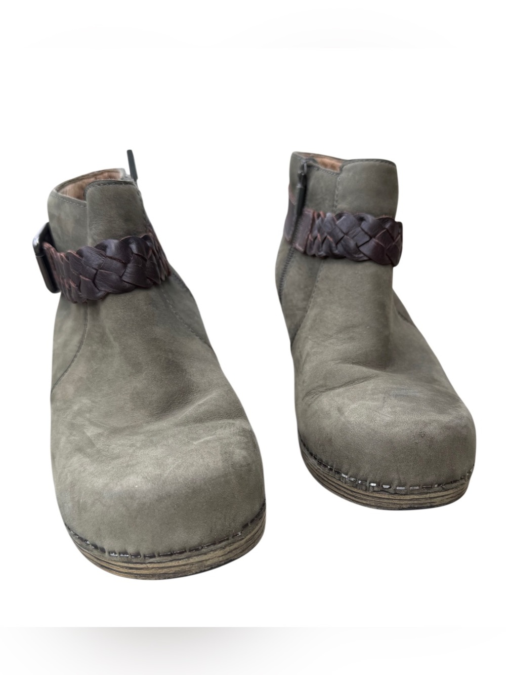 Women’s Dansko Green Suede Leather Ankle Boots Buckle Sz 38 7.5 or 8 US